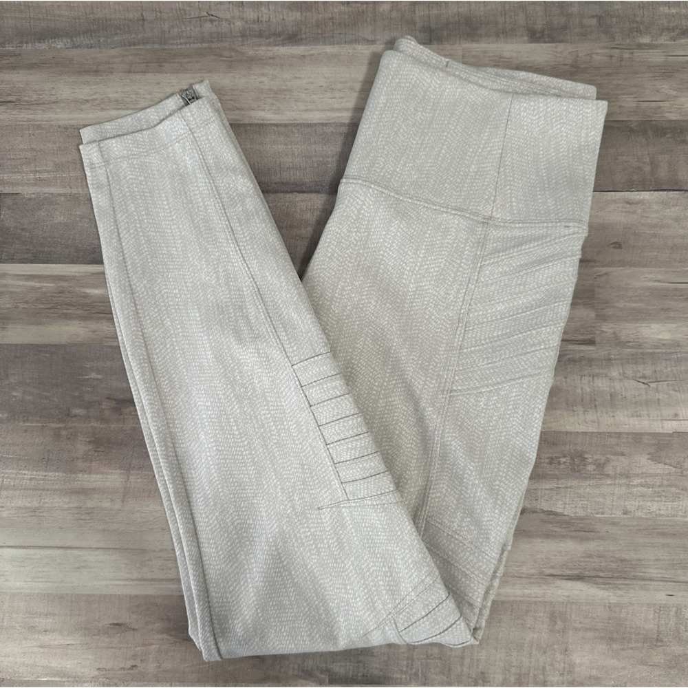 Athleta Leggings Delancey Textured Moto Tight Ankle Zip Pockets Stone Sand M